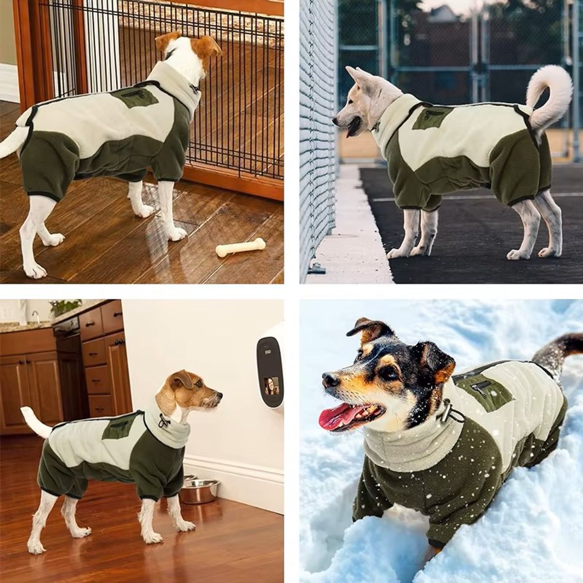 Grønn og beige polarfleece hundedress