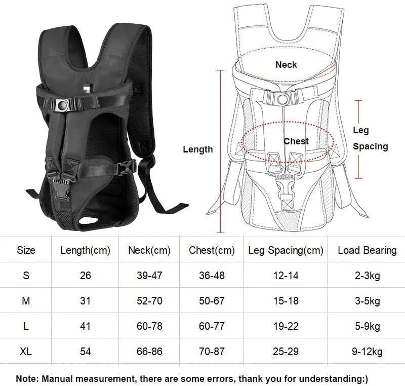 Sort ergonomisk bæresele til hund, 4 størrelser