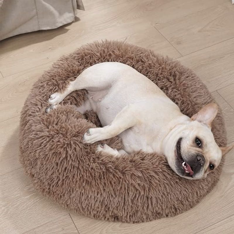 Brun khaki donut hundeseng - Fluffy rund hunde - og katteseng, flere str
