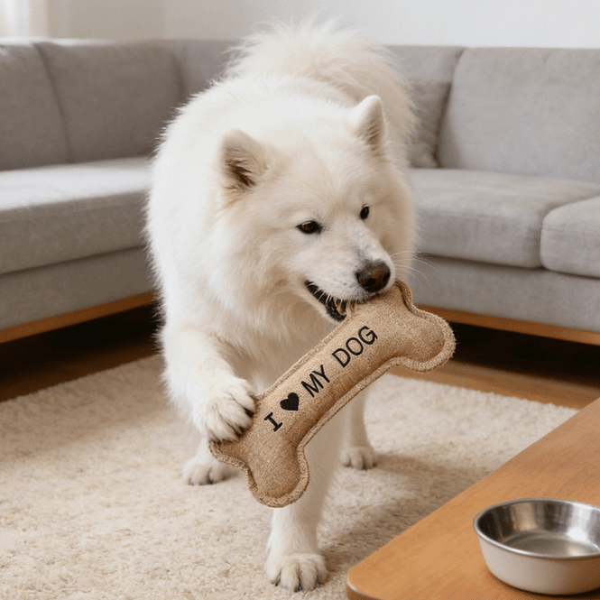 Hovedbilde Stor myk hundeleke – bein “I ♥ MY DOG”