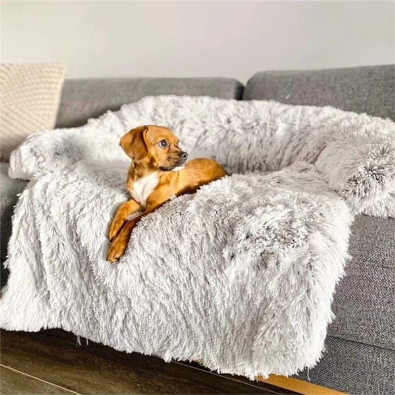 Mørk Grå fluffy hundeseng til sofa, seng, bil og gulv - Seng til hund og katt