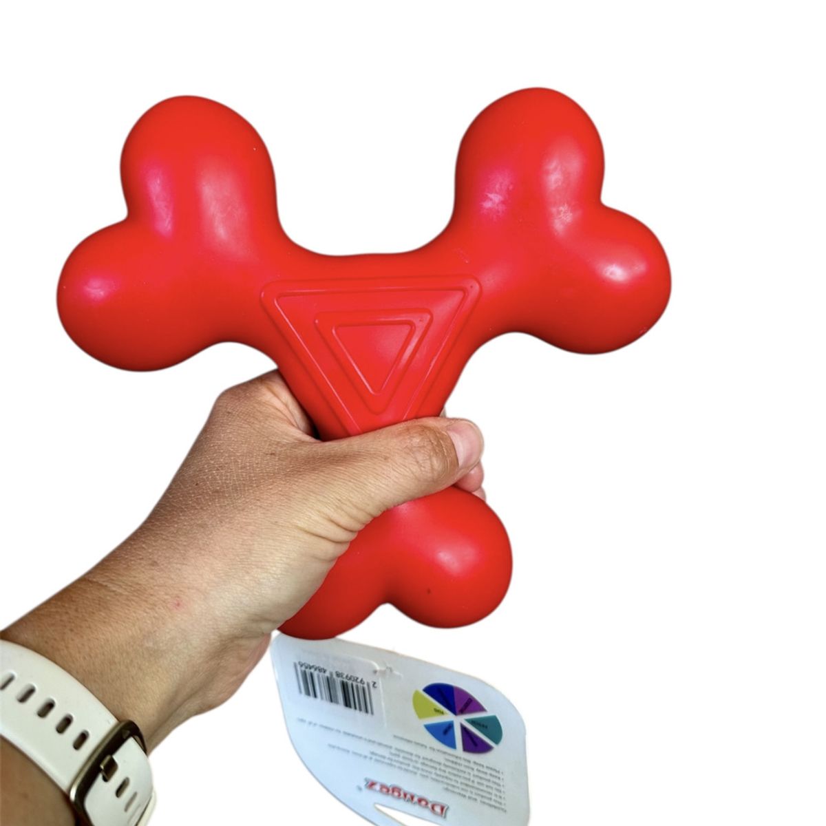 Stor rød gummi hundeleke - Trearmet boomerang 20 cm