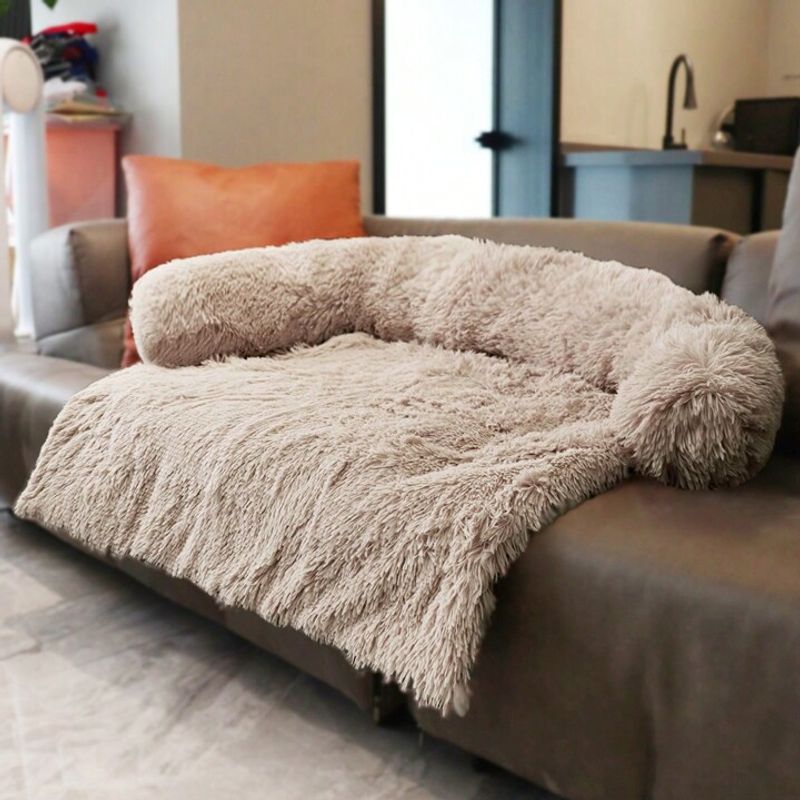 Beige fluffy hundeseng til sofa, seng, bil og gulv - Seng til hund og katt