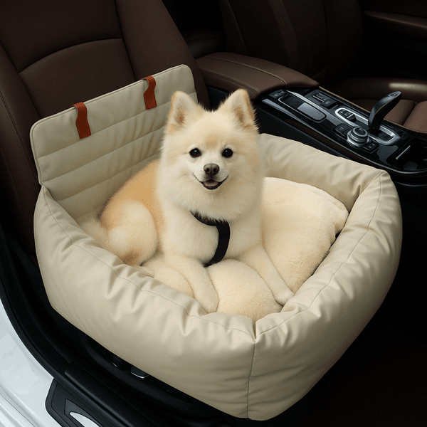Hovedbilde Beige luksus 2-i-1 bilsete til hund, imitert skinn