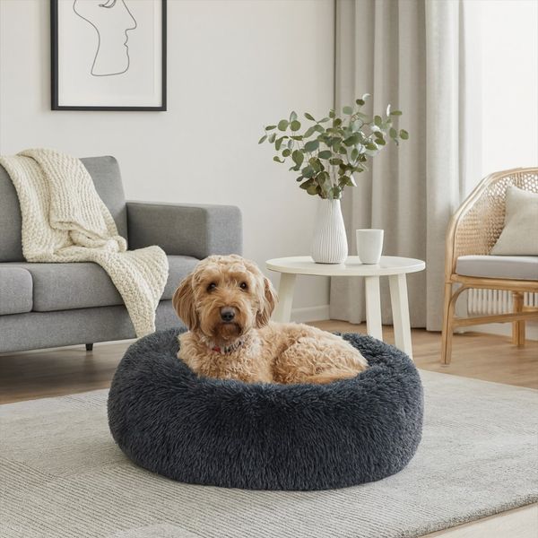 Hovedbilde Supermyk Donut Hundeseng/Katteseng – Mørk Grå Fluffy Luksus for Pelsvenner