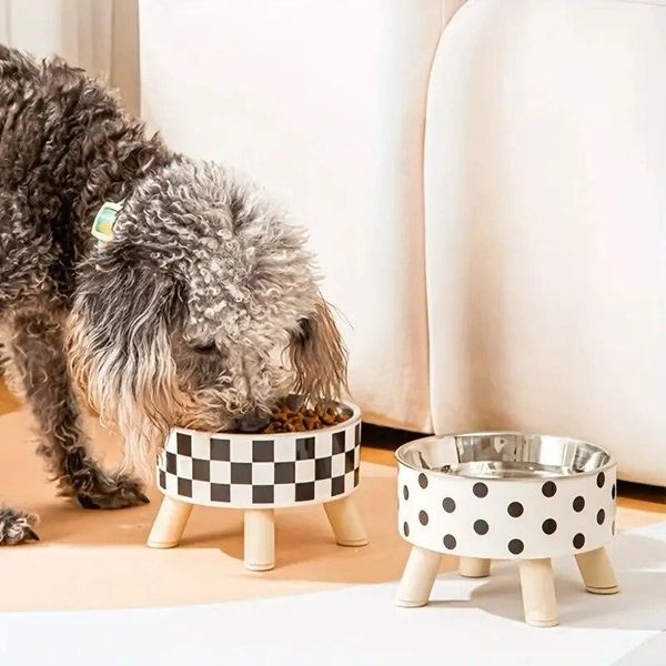 Hovedbilde Minimalistisk sjakkrutet hundeskål med bein
