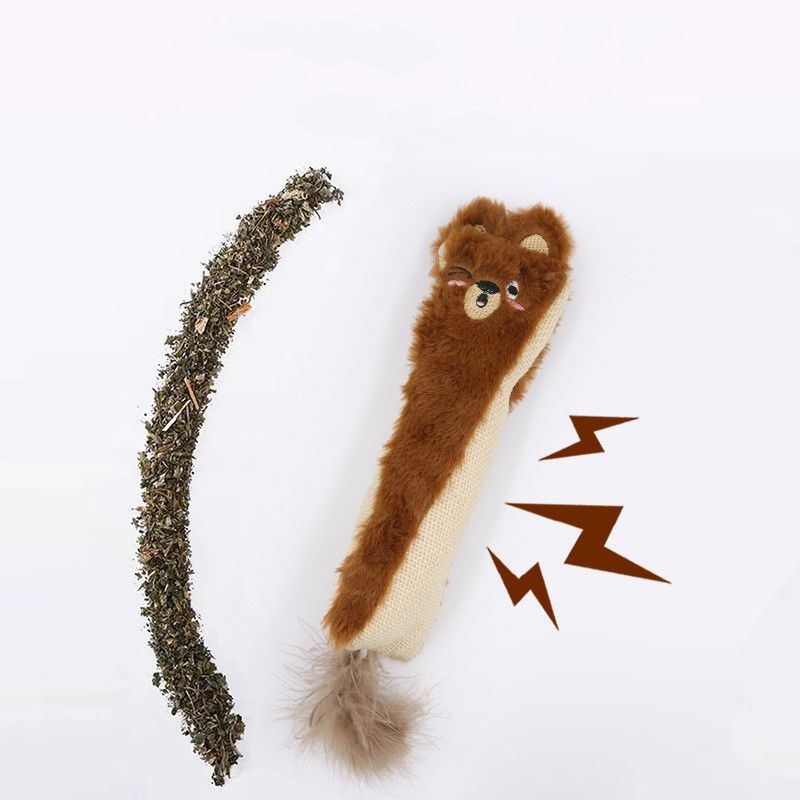 Lang sisal og plush Katteleke med fjær - 33cm