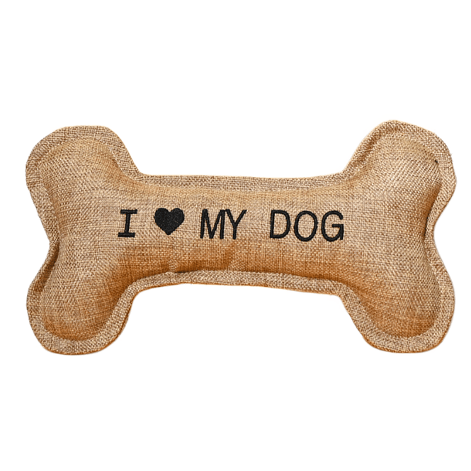Hovedbilde Stor myk hundeleke – bein “I ♥ MY DOG”