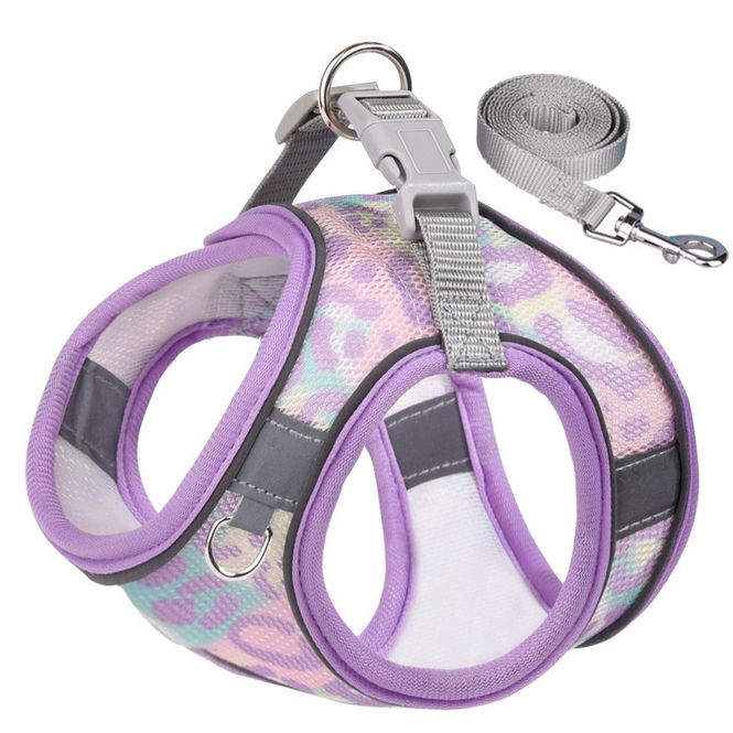 Hovedbilde Premium Leopard candy mesh hundesele med lenke