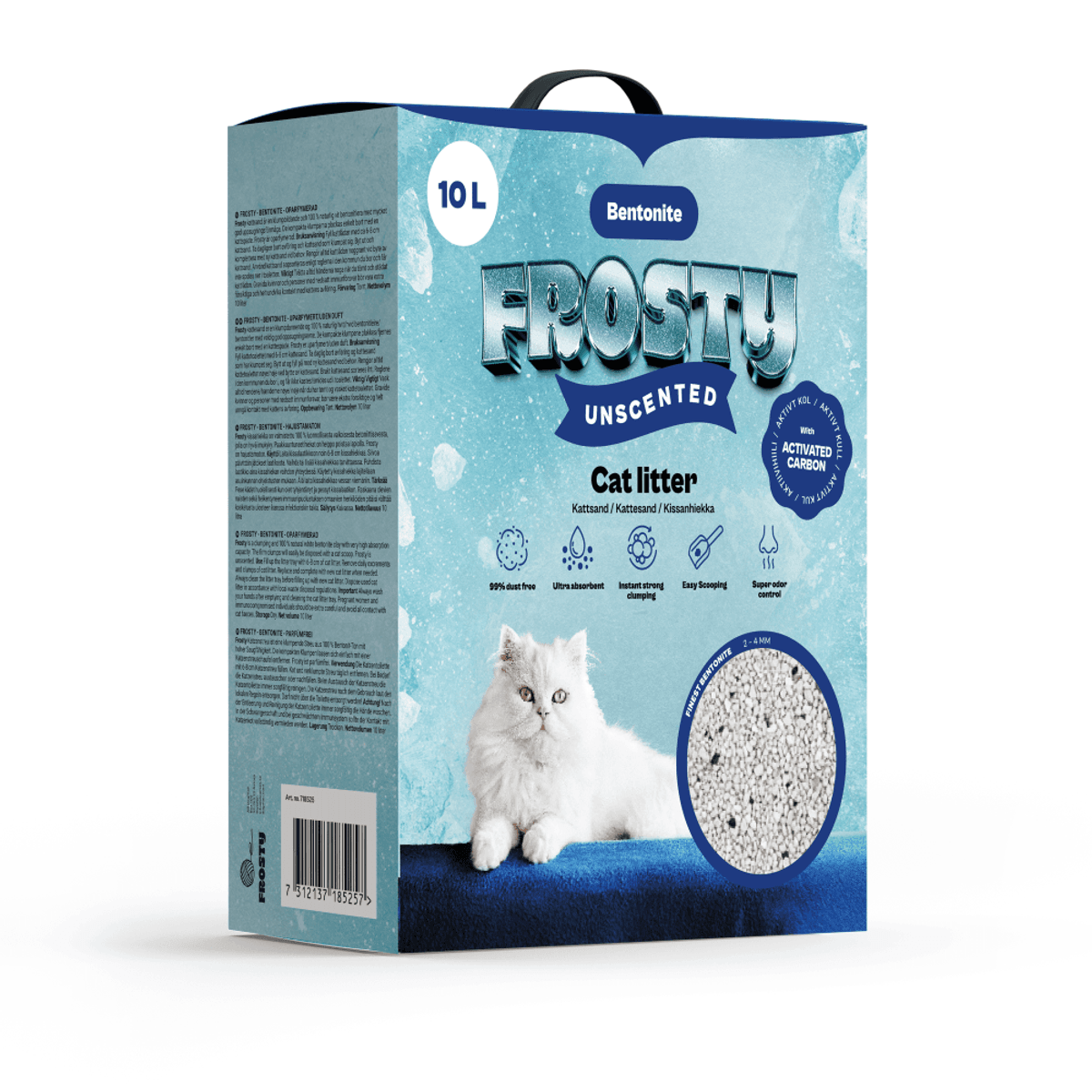Frosty Bentonitt Aktivt Kull Unscented Kattesand - 10L