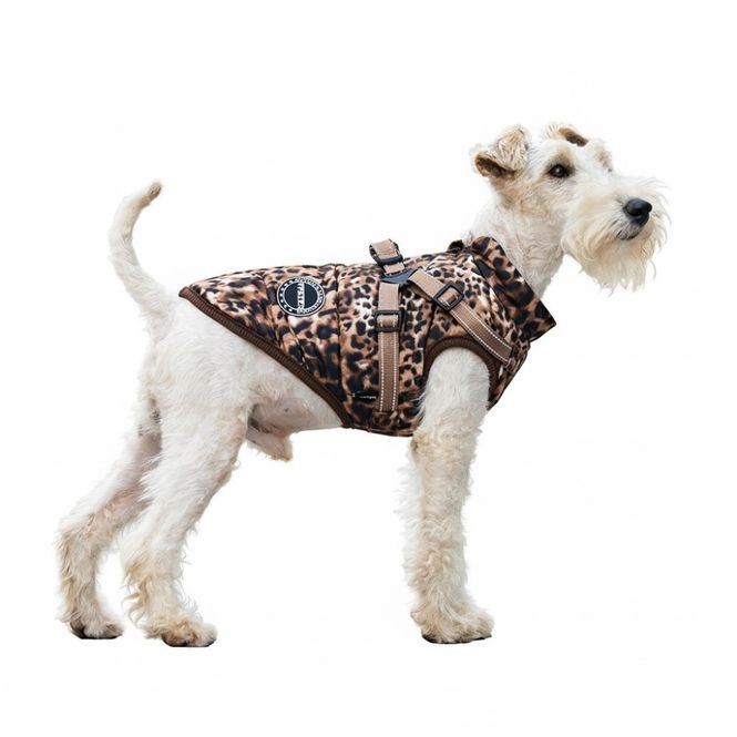 Hovedbilde Leopard print hundedekken med integrert sele